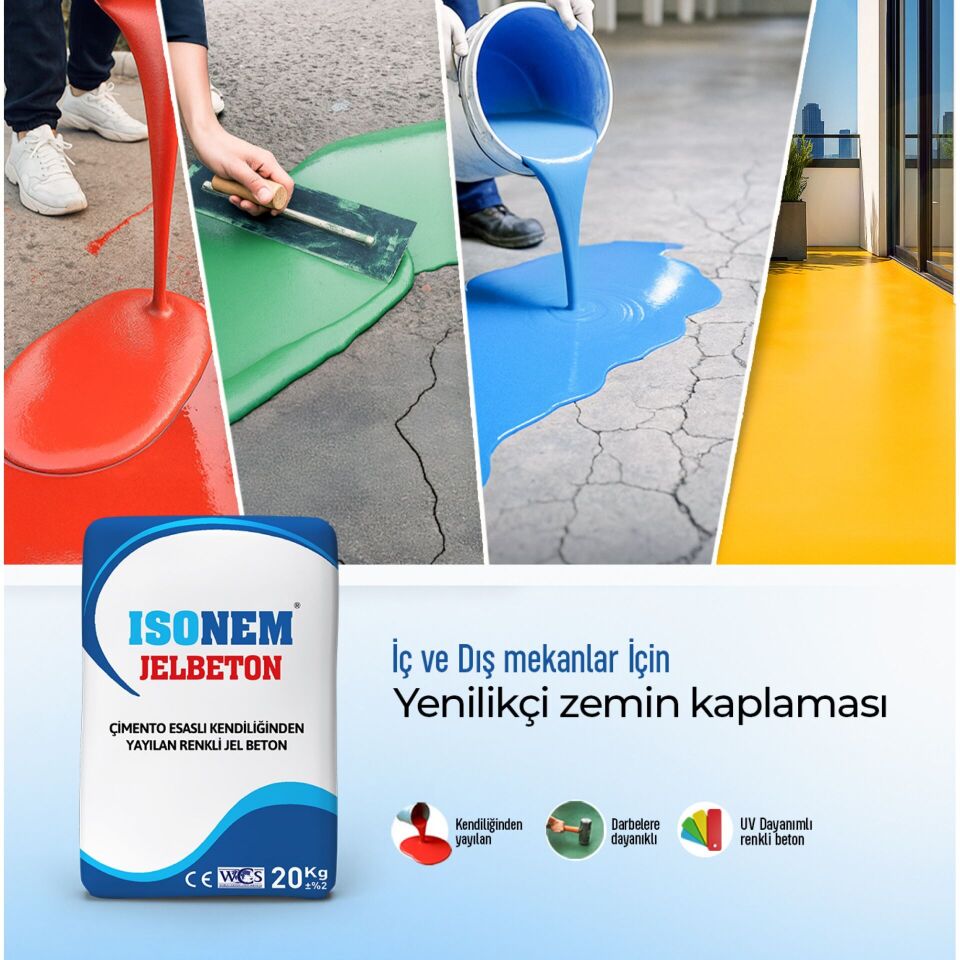 İSONEM JELBETON Çimento Esaslı Kendiliğinden Yayılan Renkli JelBeton 20 KG - GRİ