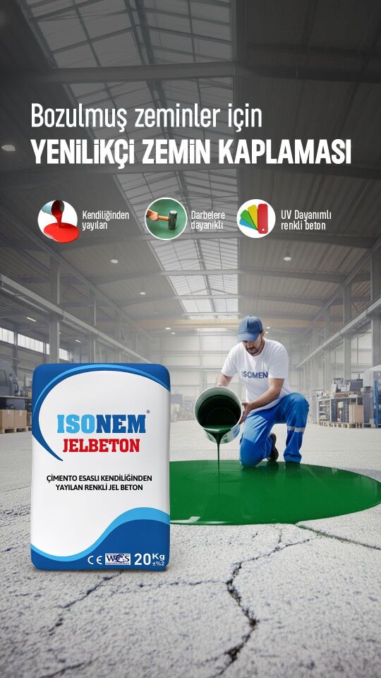 İSONEM JELBETON Çimento Esaslı Kendiliğinden Yayılan Renkli JelBeton 20 KG - KIRMIZI